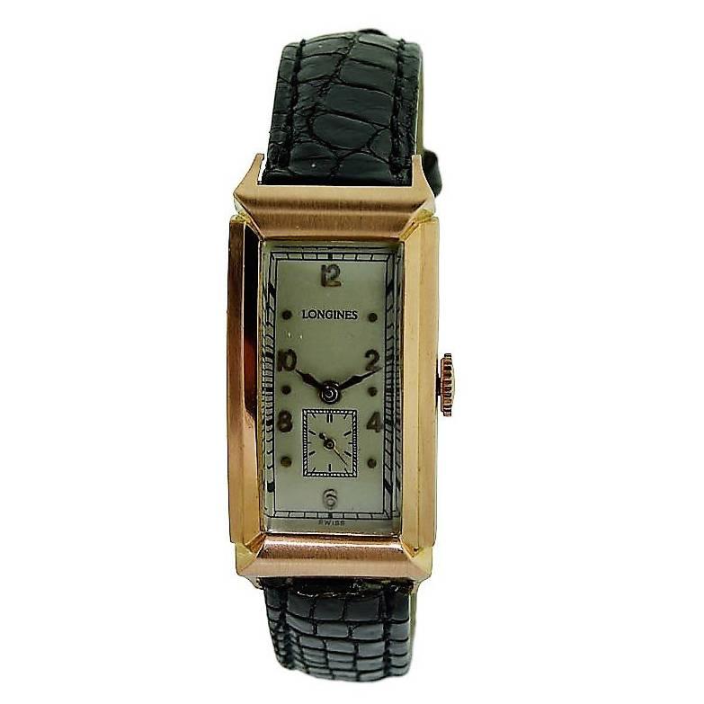 Longines Rose Gold Art Deco Elongated Manual Wristwatch, 1940s
