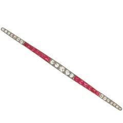1900s Antique Synthetic Ruby and 1.48 Carat Diamond Yellow Gold Bar Brooch 2