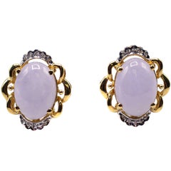 Lavender Jade Diamond Gold Earclips