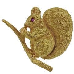 Vintage Hermes Gold Ruby Squirrel Brooch Pin