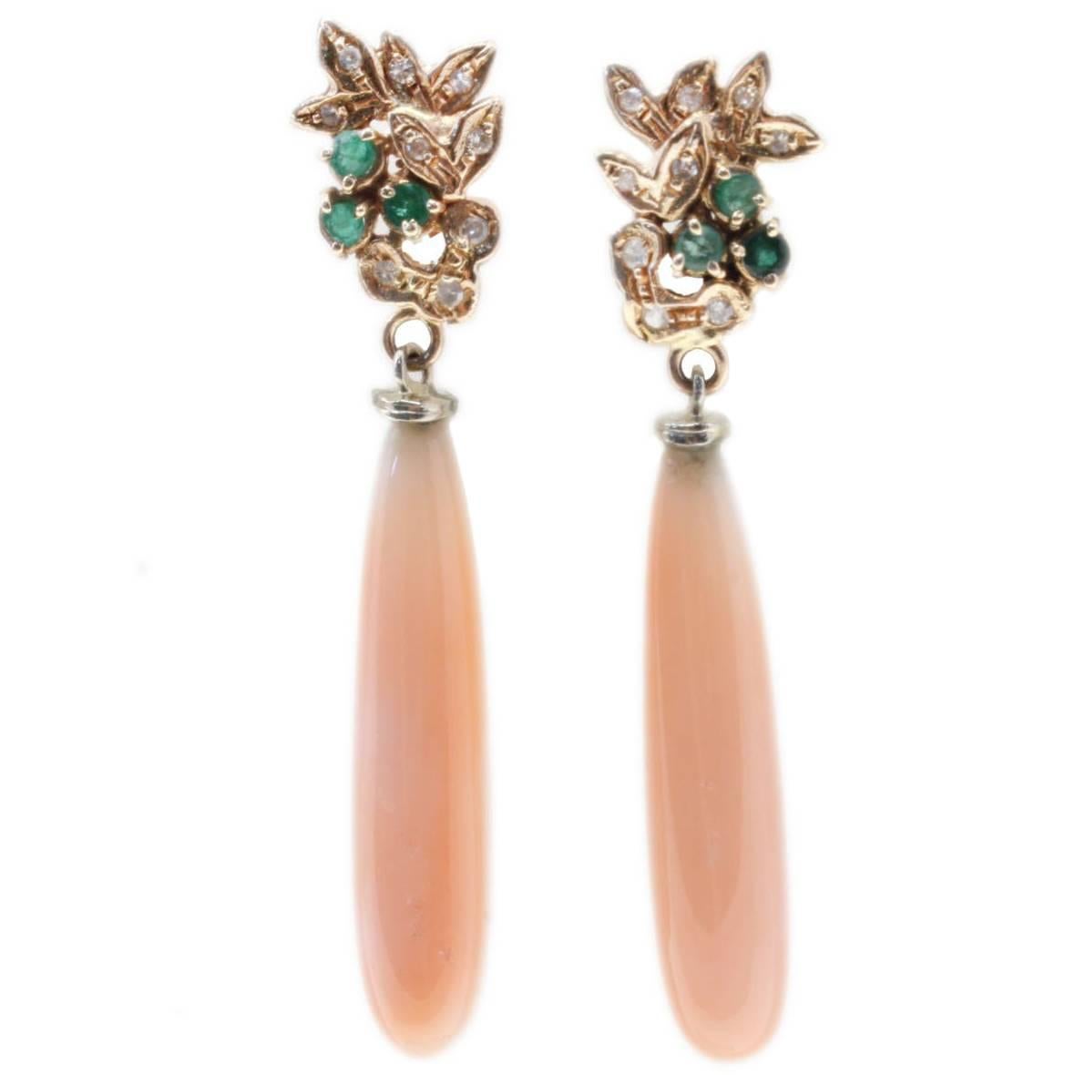 Luise Diamond Emerald and Coral Drop Earrings