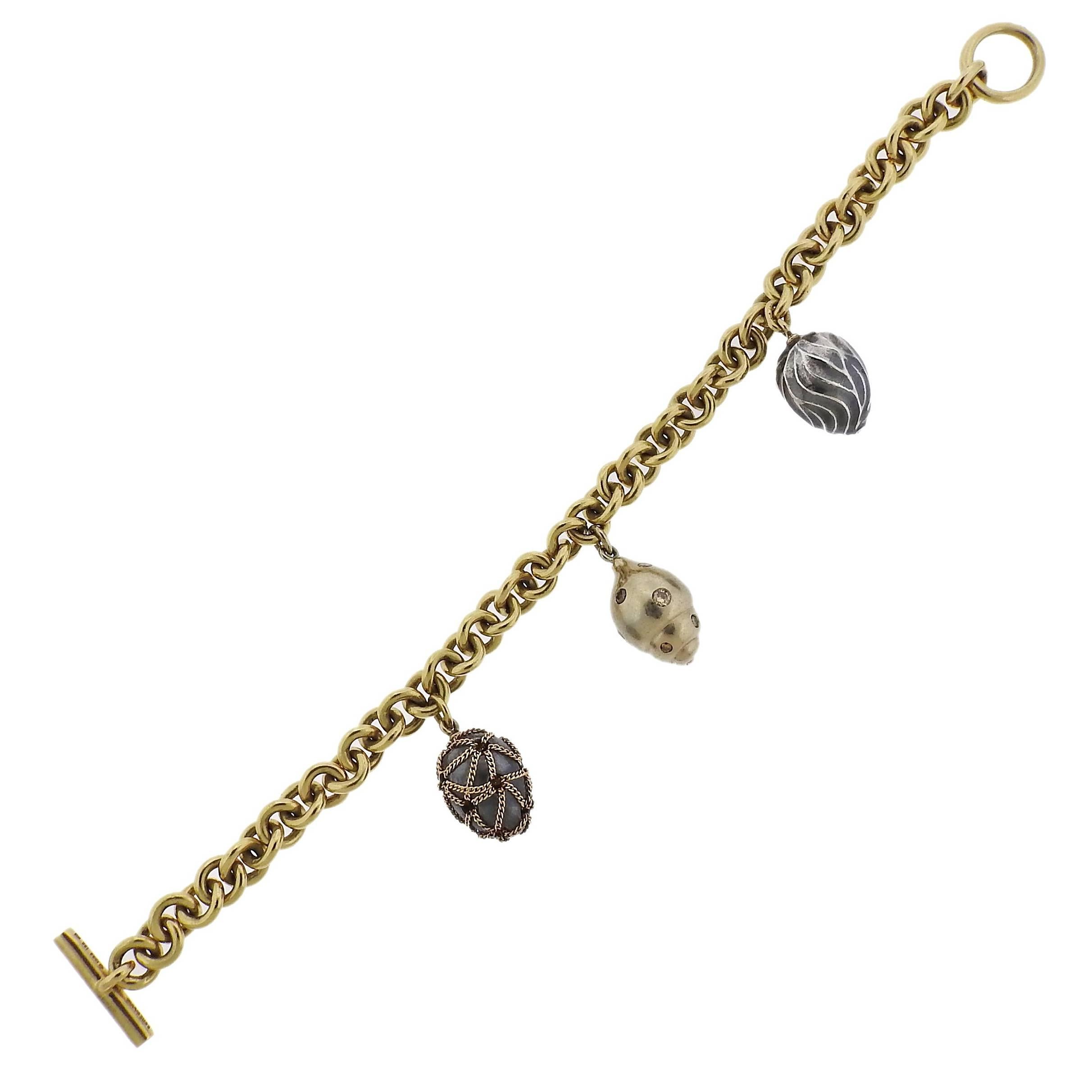 Boregaard Gold Fancy Diamond Toggle Charm Bracelet