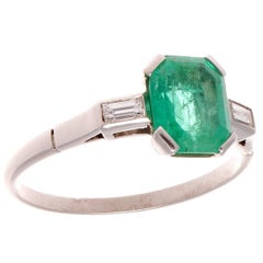 Emerald Diamond Platinum Engagement Ring Vintage Emerald Diamond Platinum Engagement Ring