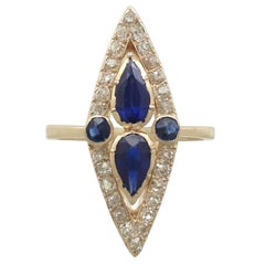 Victorian 1.35 Carat Sapphire and 1.32 Carat Diamond Yellow Gold Marquise Ring 8