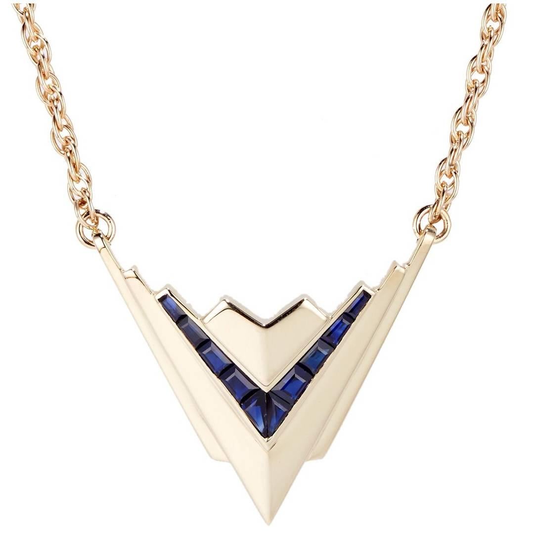 Cushla Whiting 'Metropolis' 18 Carat Gold Pendant with Deep Blue Sapphires For Sale