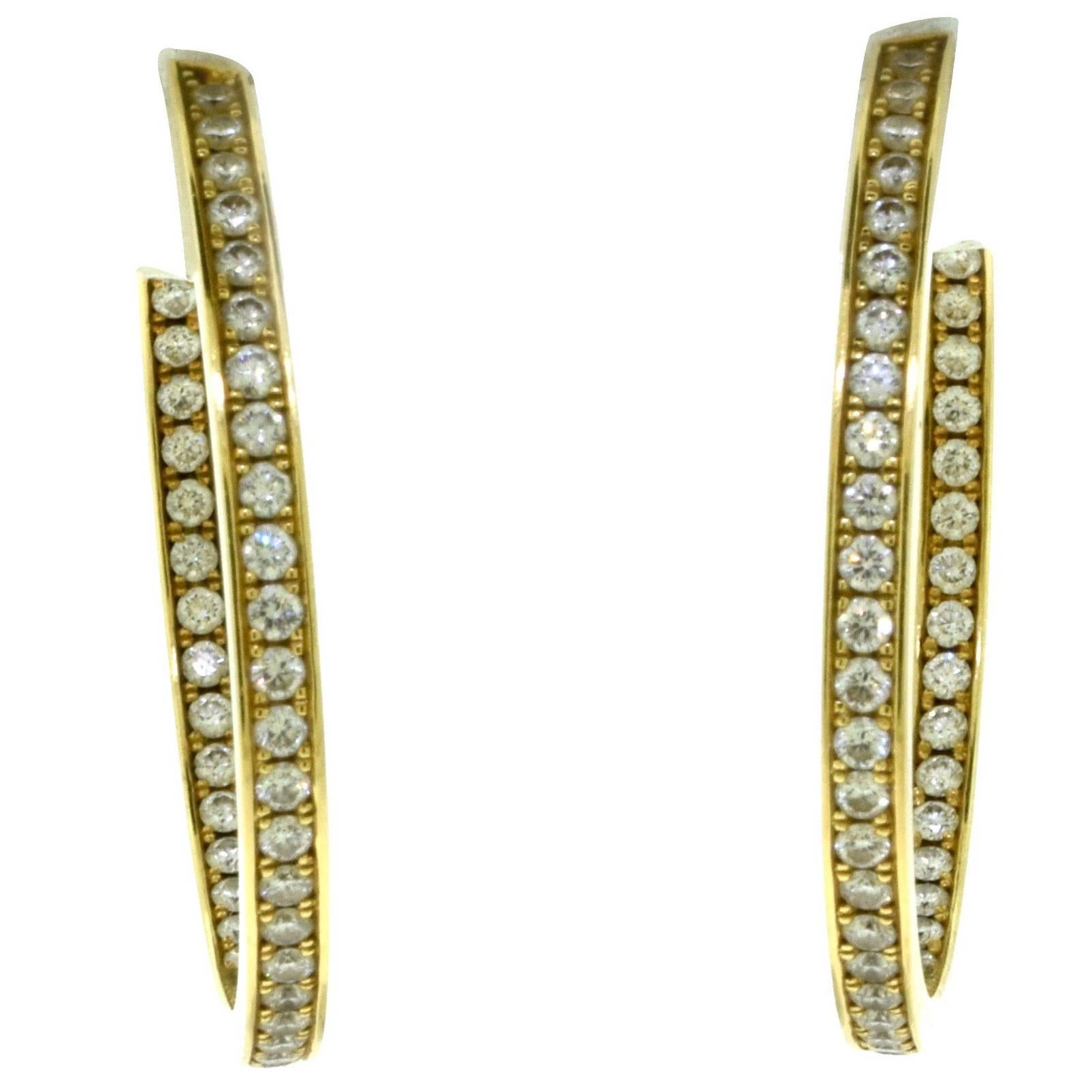 Cartier Inside Out Diamond Hoop Earrings in 18 Karat Yellow Gold For Sale
