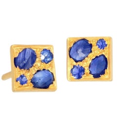 Lauren Harper Blue Sapphire Granulated Petite Quad Stud Earrings