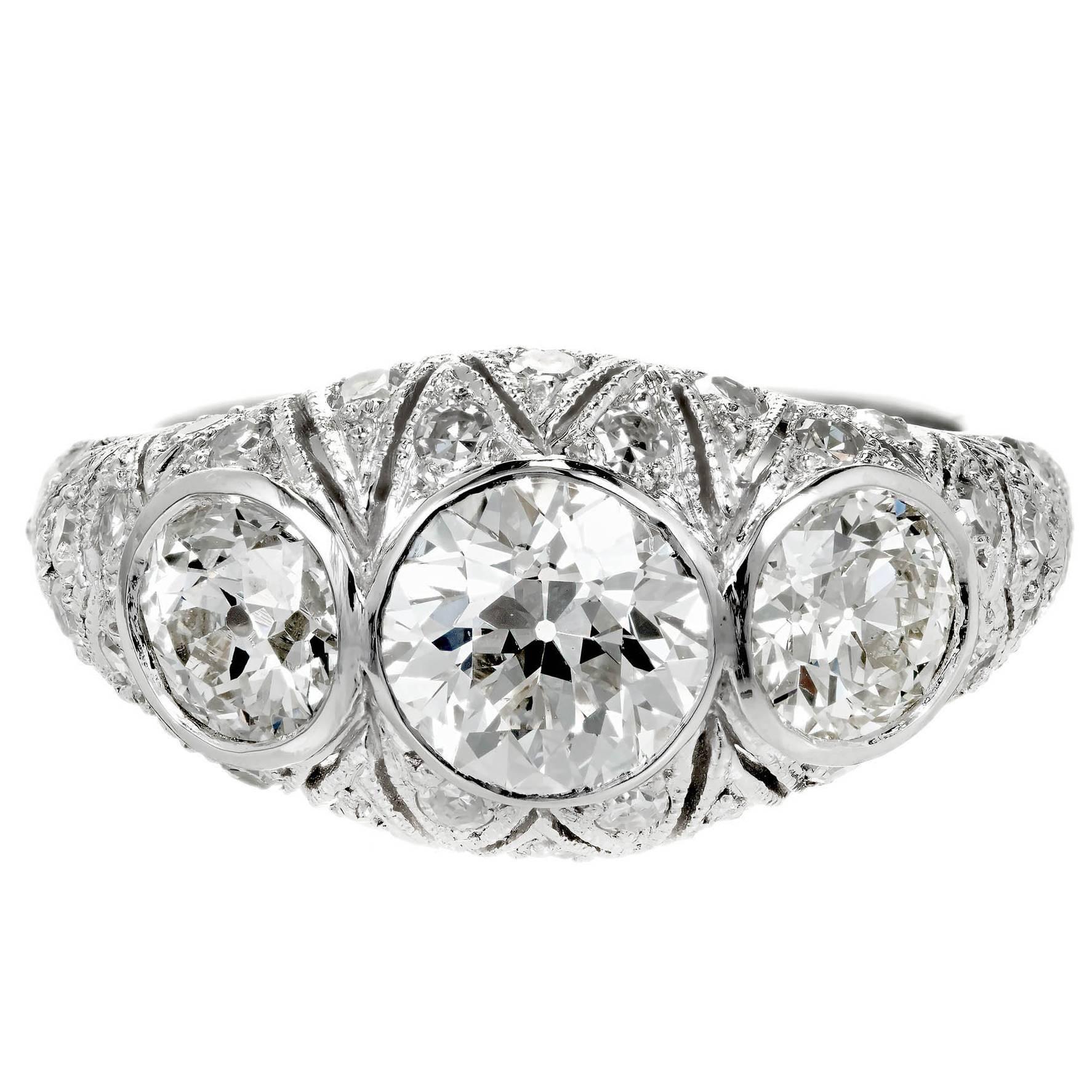 1.12 Carat Art Deco Old European Cut Diamond Platinum Engagement Ring