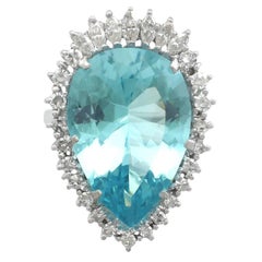 1980s 15.64 Carat Aquamarine and Diamond White Gold Cocktail Ring 11