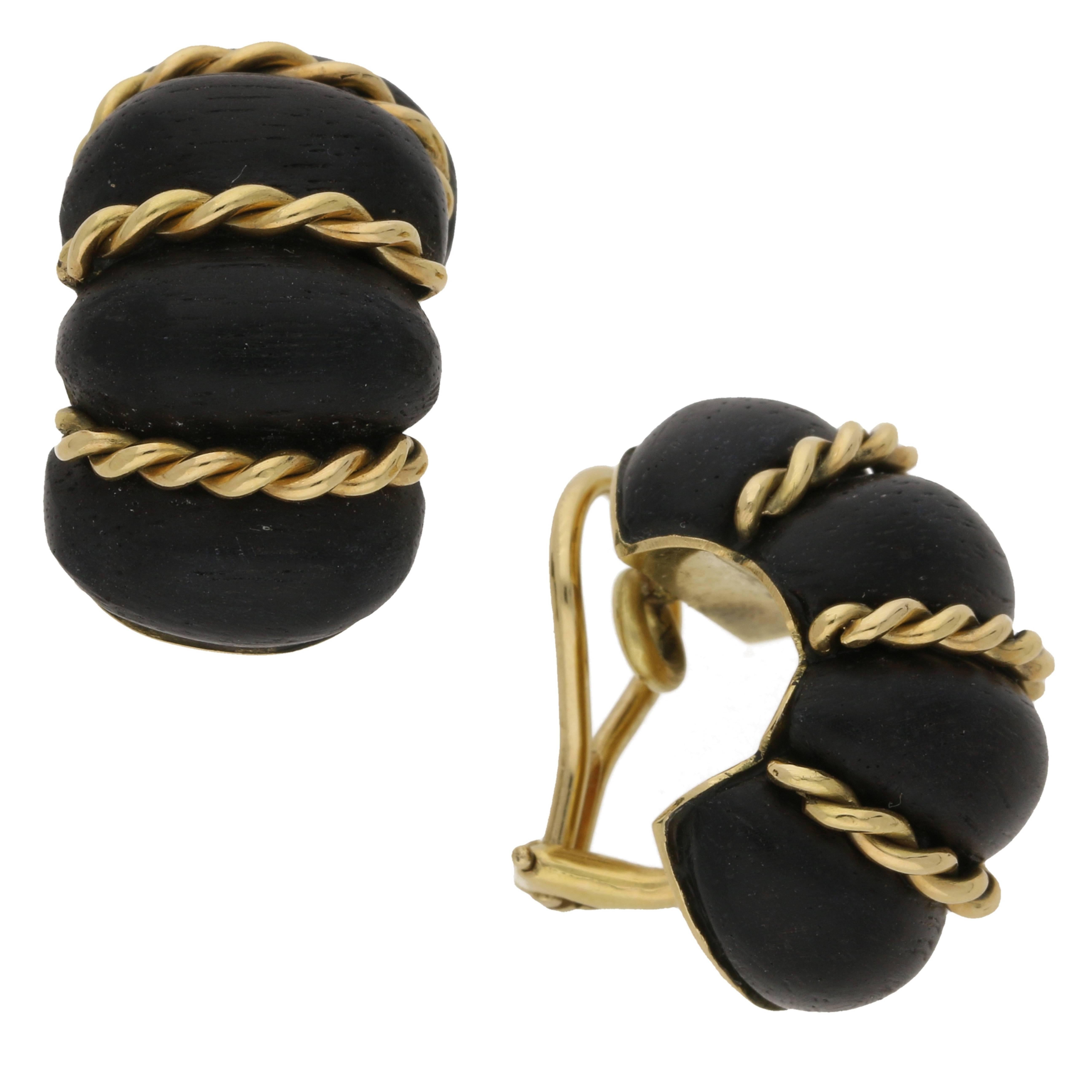 Seaman Schepps Ebony Gold Clip Earrings