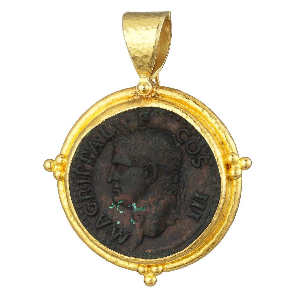 Yellow Gold and Ancient Roman Julius Caesar Coin Pendant