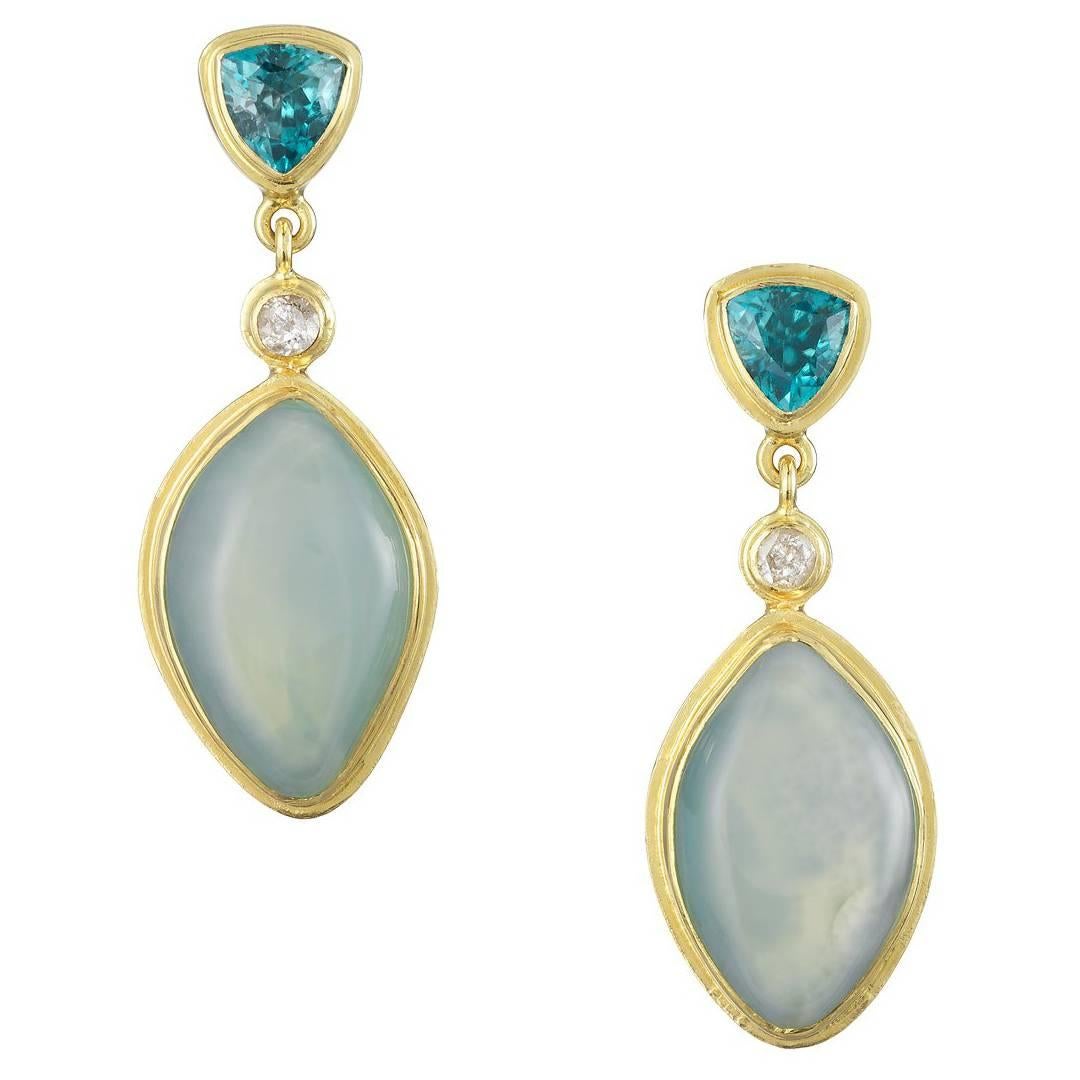 Gold, Peruvian Opal, Diamond and Zircon Earrings