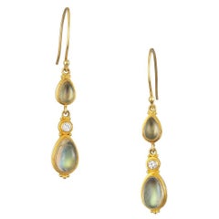 Kimarie Granulated Gold, Moonstone and Diamond Earrings