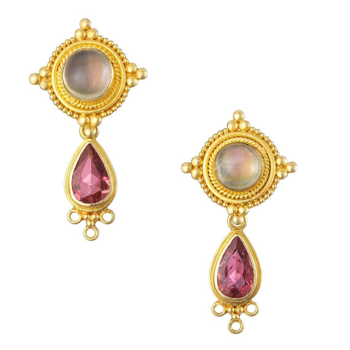 Kimarie Moonstone and Granulated Gold Earrings