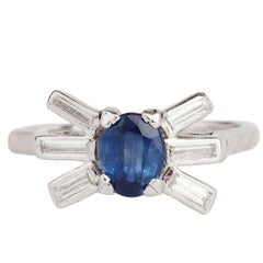 Platinum Art Deco Natural Cornflower Blue Sapphire and Diamond Ring