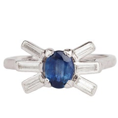 Platinum Art Deco Natural Cornflower Blue Sapphire and Diamond Ring 