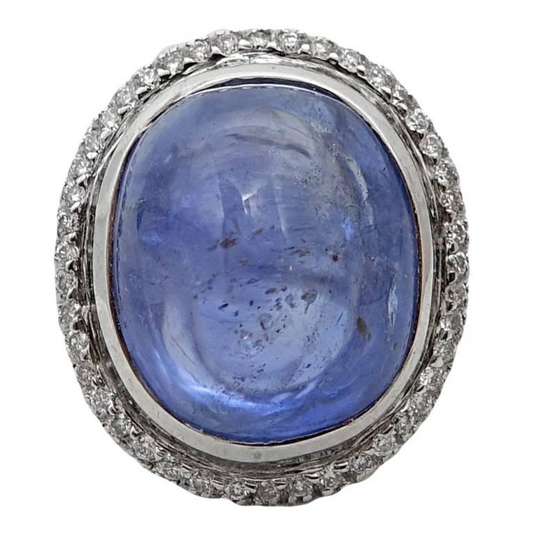 29.70 Carat No Heat Burma Blue Sapphire and Diamond White Gold Ring For Sale