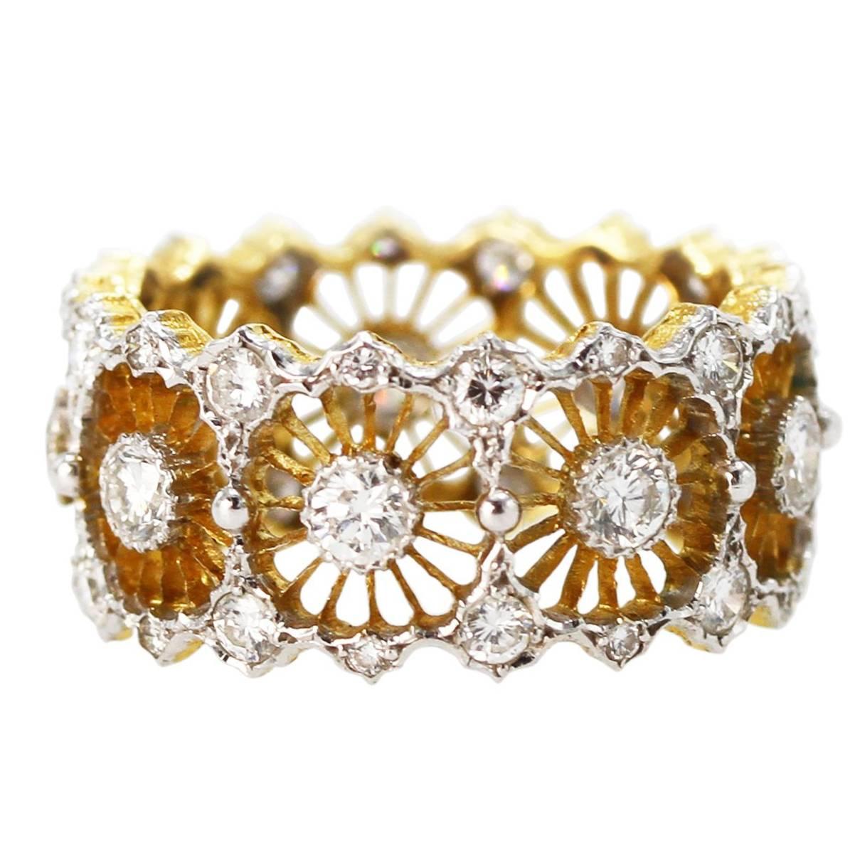 Buccellati Diamond and Two-Tone Gold Band Ring For Sale
