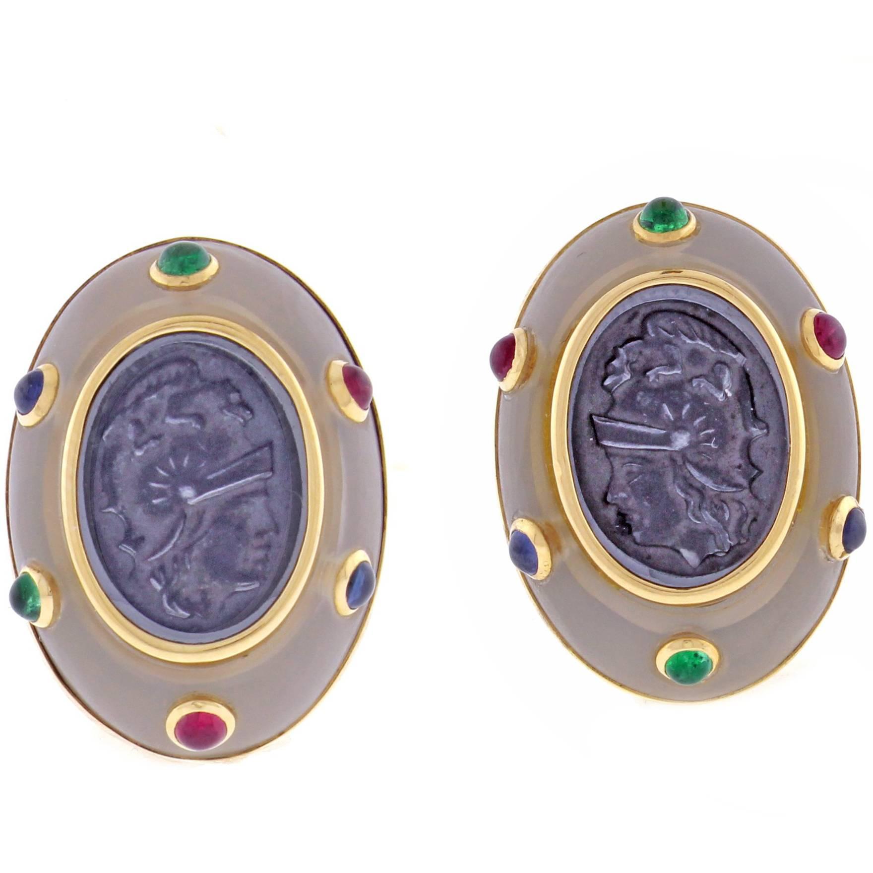 Trianon Intaglio Cabochon Gemstone Earrings