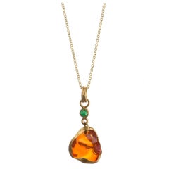 Lika Behar Fire Opal and Emerald Necklace in 24 Karat Gold