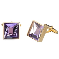 Munsteiner Fantasy Cut Amethyst Cufflinks in 18 Karat Yellow Gold