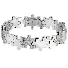 Akillis Puzzle Bracelet 18 Karat White Gold Half-Set White Diamonds