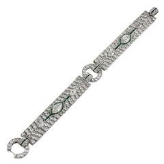 Art Deco Emerald Diamond and Platinum Bracelet