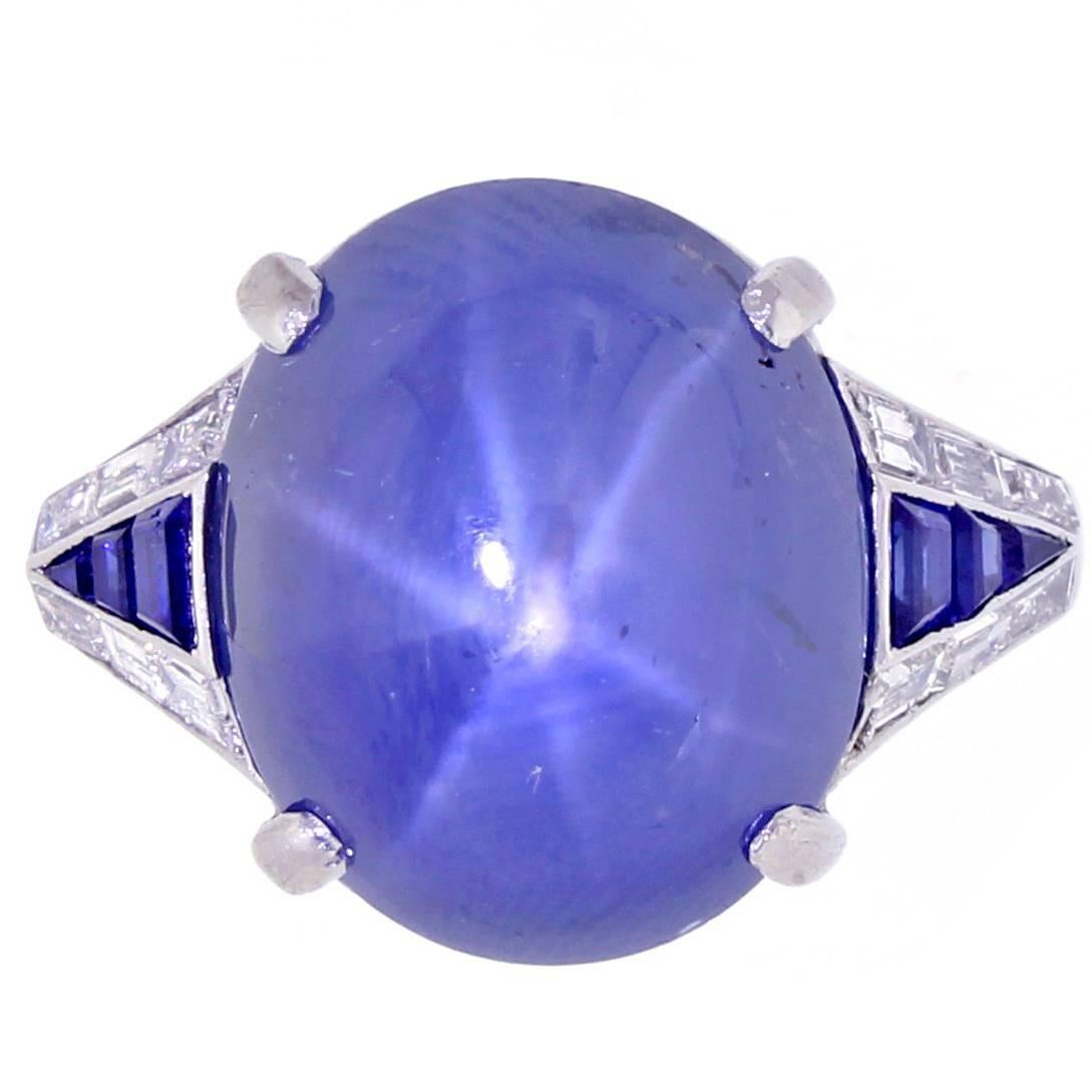 Paul Gillot Art Deco Natural Star Sapphire Ring