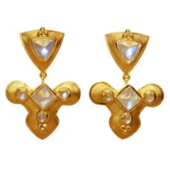 Blue Flash Moonstone Earrings by Crevoshay 3
