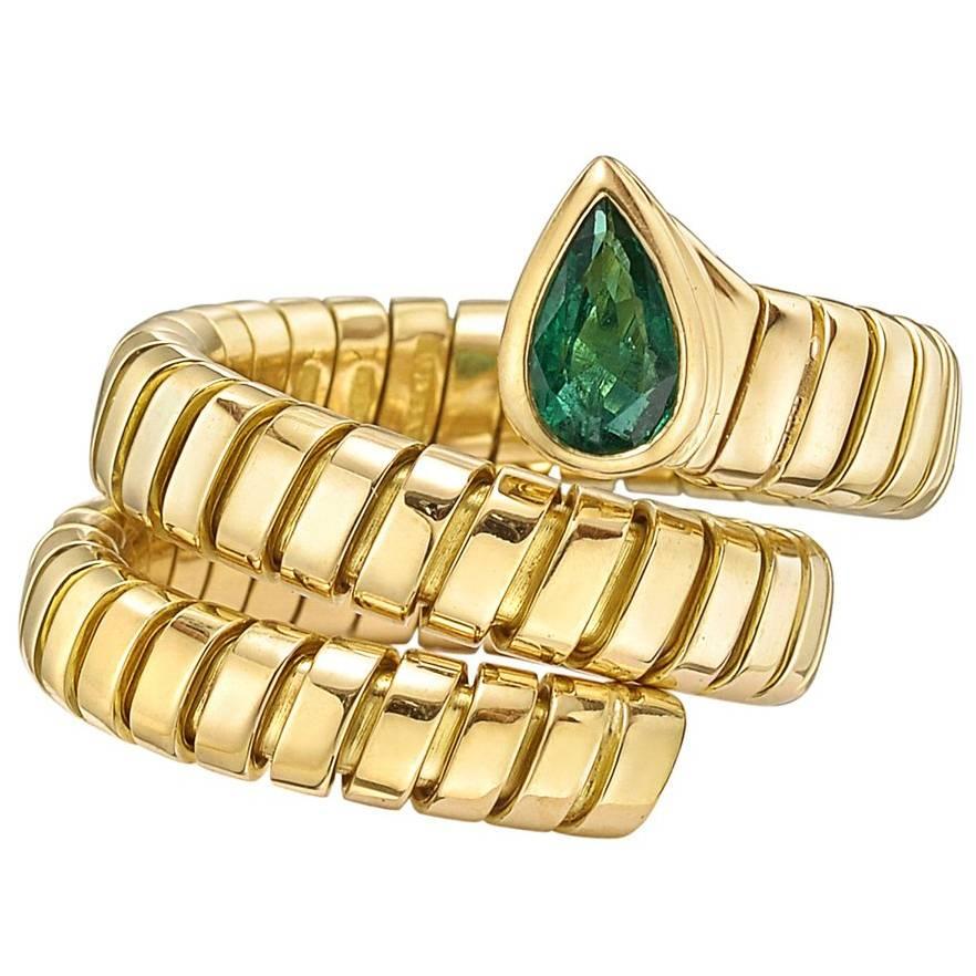 Bulgari  Emerald  Yellow Gold "Tubogas" Ring