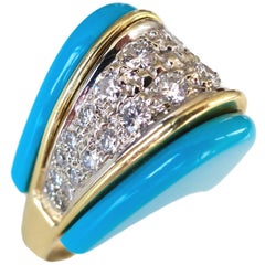 1970s Turquoise and Diamond Ring