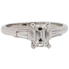 Vintage Platinum Engagement Ring 0.79 Carat I-VVS2 Emerald Cut Diamond