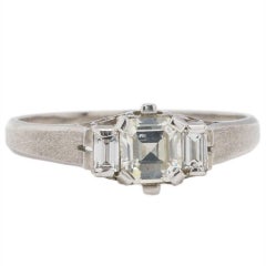 Vintage Diamond Engagement Ring Platinum 0.49ct  Asscher Cut J-SI1, circa 1930s
