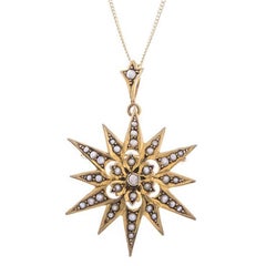 Antique Early 20th Century Yellow 9 Carat Gold Split Pearl Pendant and Brooch 11