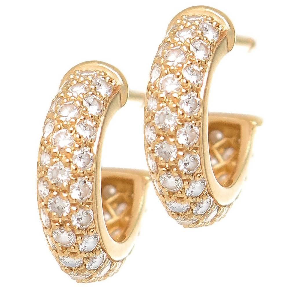 Cartier Diamond and Yellow Gold Mini Hoop Earrings