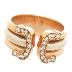 Cartier Double C Tri Color Gold and Diamond Ring