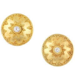 Kimarie Granulated Gold and Diamond Button Stud Earrings