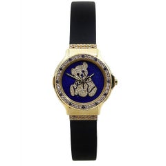 Hublot Ladies Yellow Gold Diamond Sapphire Teddy Bear Wristwatch