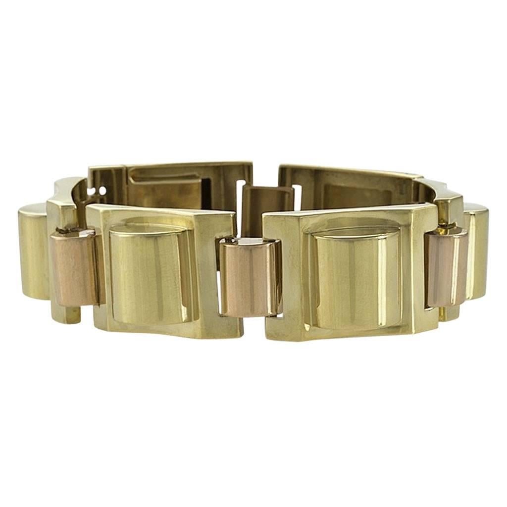 French Retro Gold Tank Track Bracelet