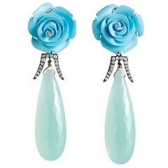 Deux Filles Turquoise, Diamond and Chalcedony Drop Earrings