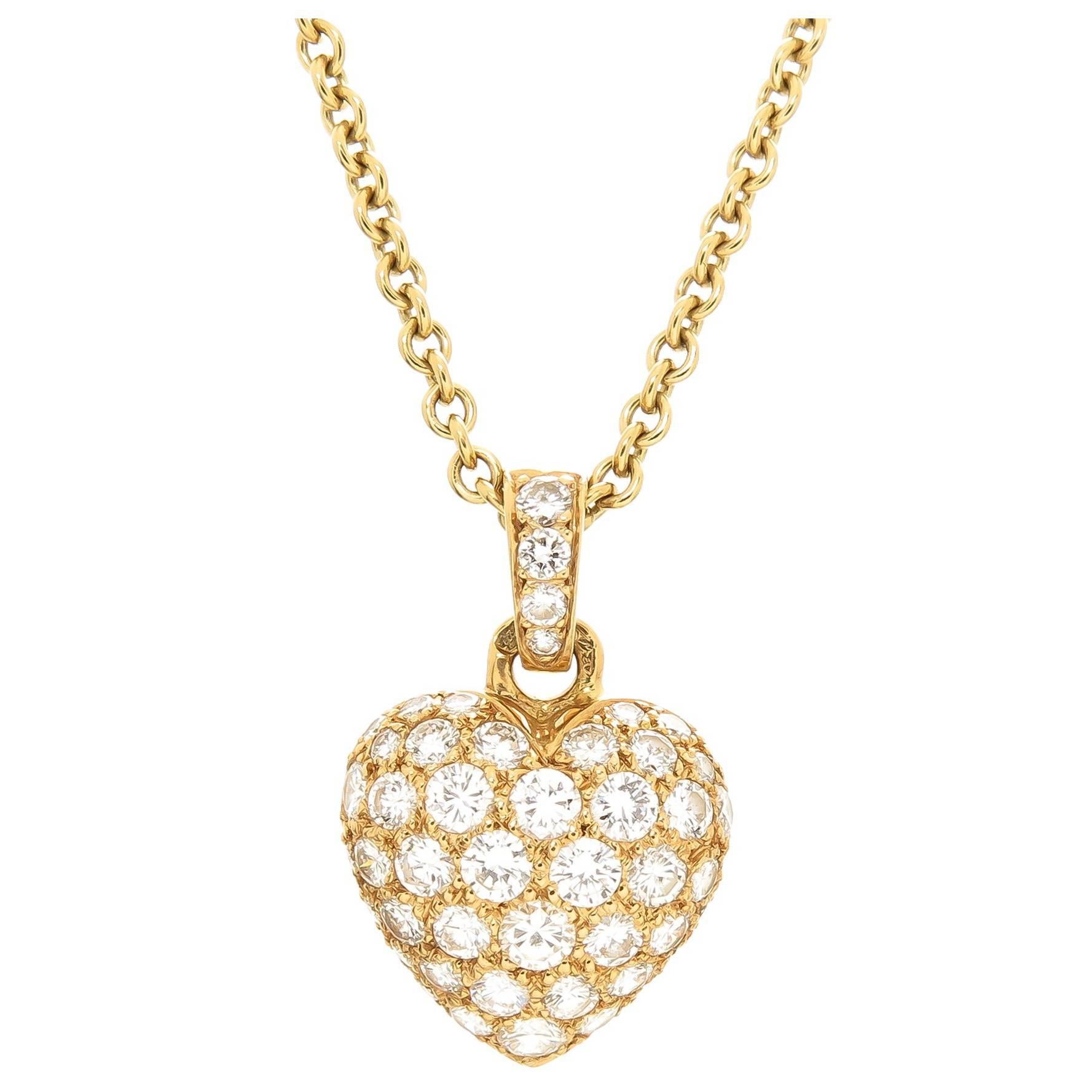 Cartier Diamond Pave Heart Pendant Necklace