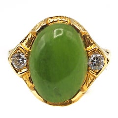 Art Deco Jade Diamond Gold Ring 7