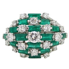 Baguette Emerald and Diamond Platinum Ring