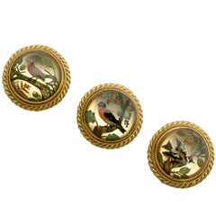 Antique 1890s Victorian Essex Crystal and Yellow Gold 'Bird' Dress Studs