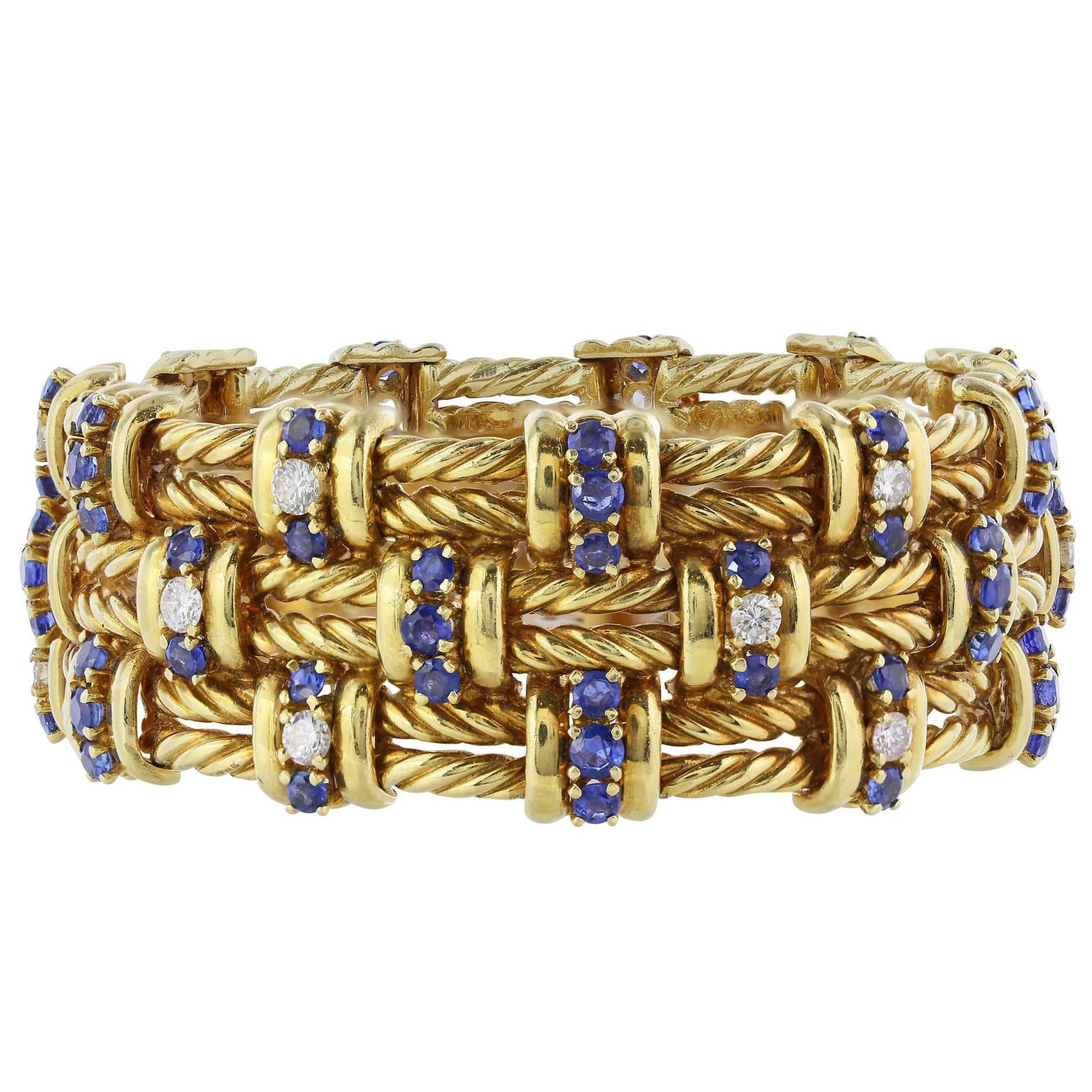 Tiffany & Co. Sapphire Diamond Gold Bracelet For Sale