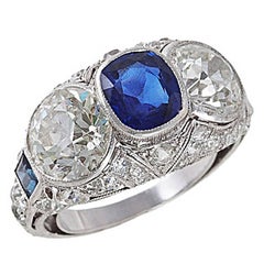 Edwardian Sapphire Diamond Platinum Ring 9