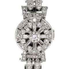 Pery Ladies Platinum Diamond Vintage Covered Face Bracelet Wristwatch 8