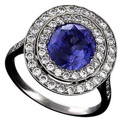 Blue Sapphire Diamond and Platinum Cluster Ring 6