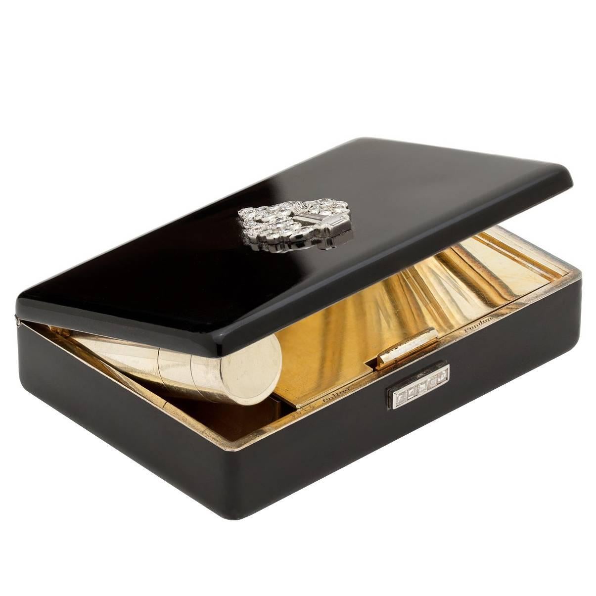 Art Deco Cartier London Diamond Lacquer Compact