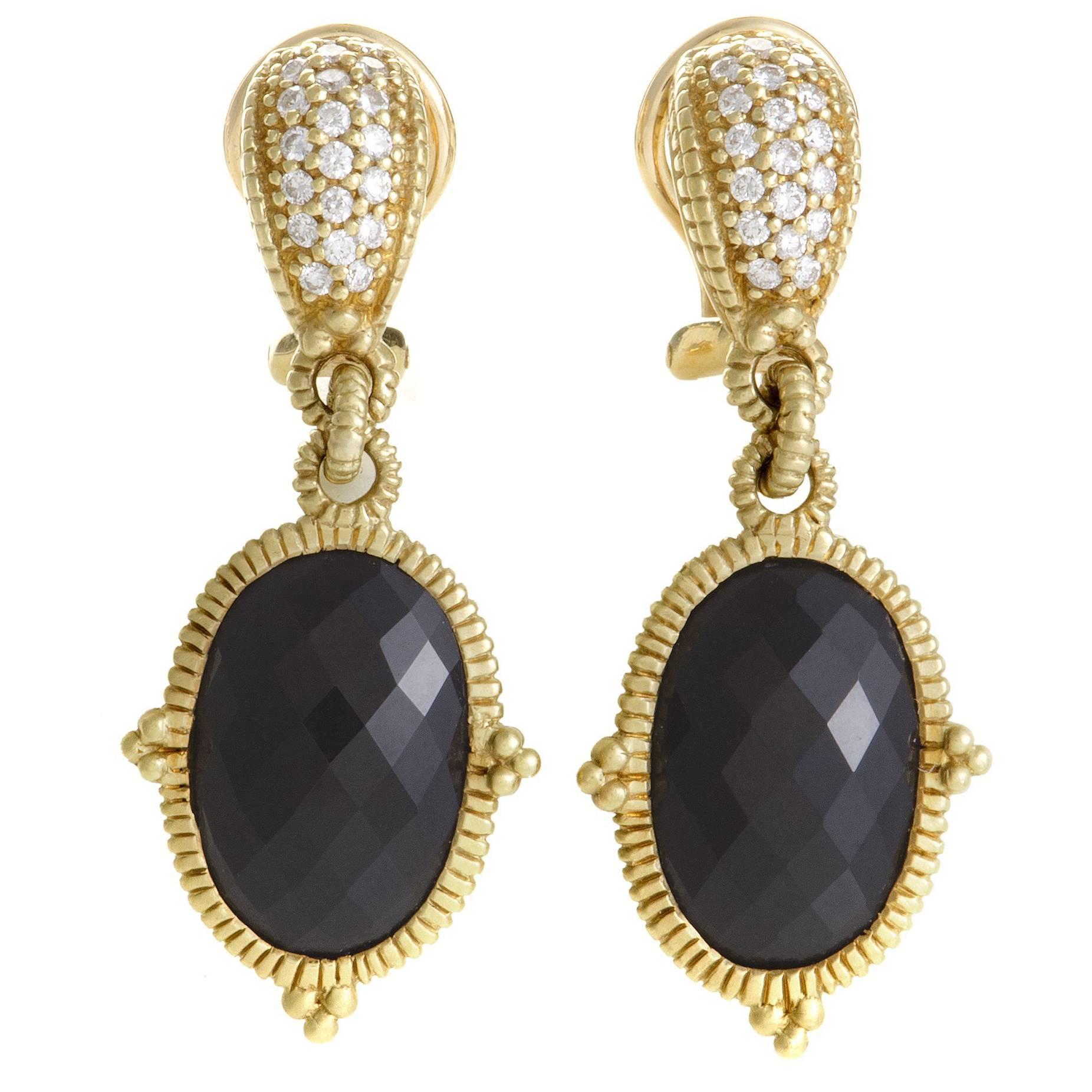 Judith Ripka Diamond and Onyx Yellow Gold Drop Earrings